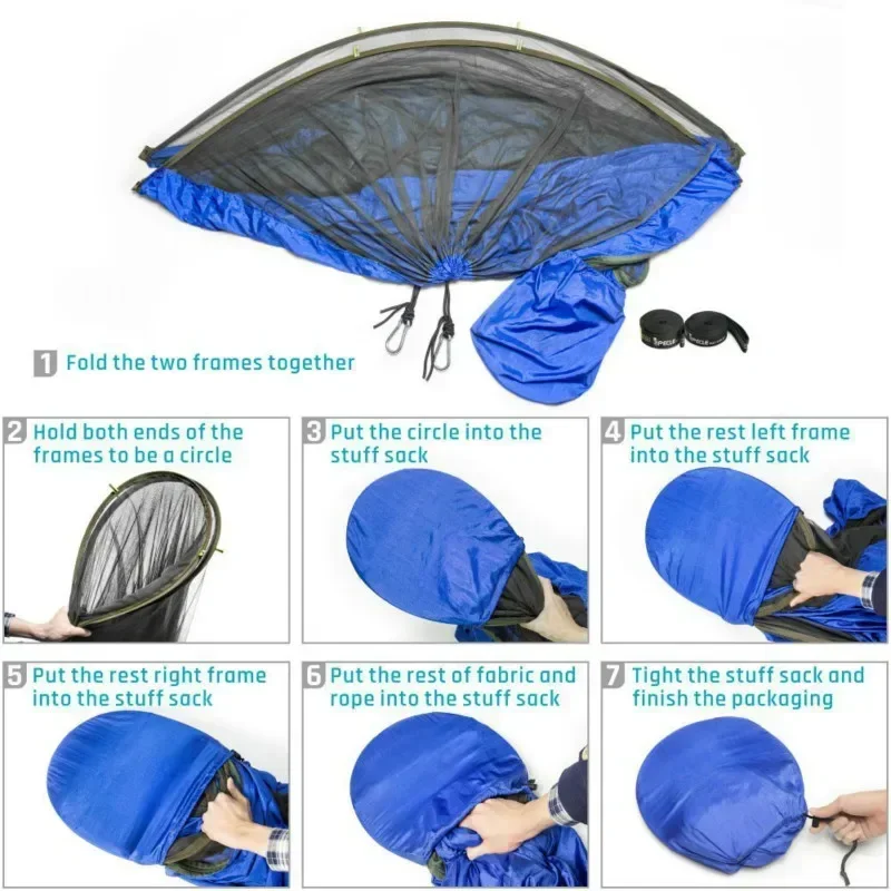 Hamaca portátil emergente para acampar con mosquitera y refugio solar, hamacas columpio de paracaídas, hamaca con mosca para la lluvia, dosel, material para acampar