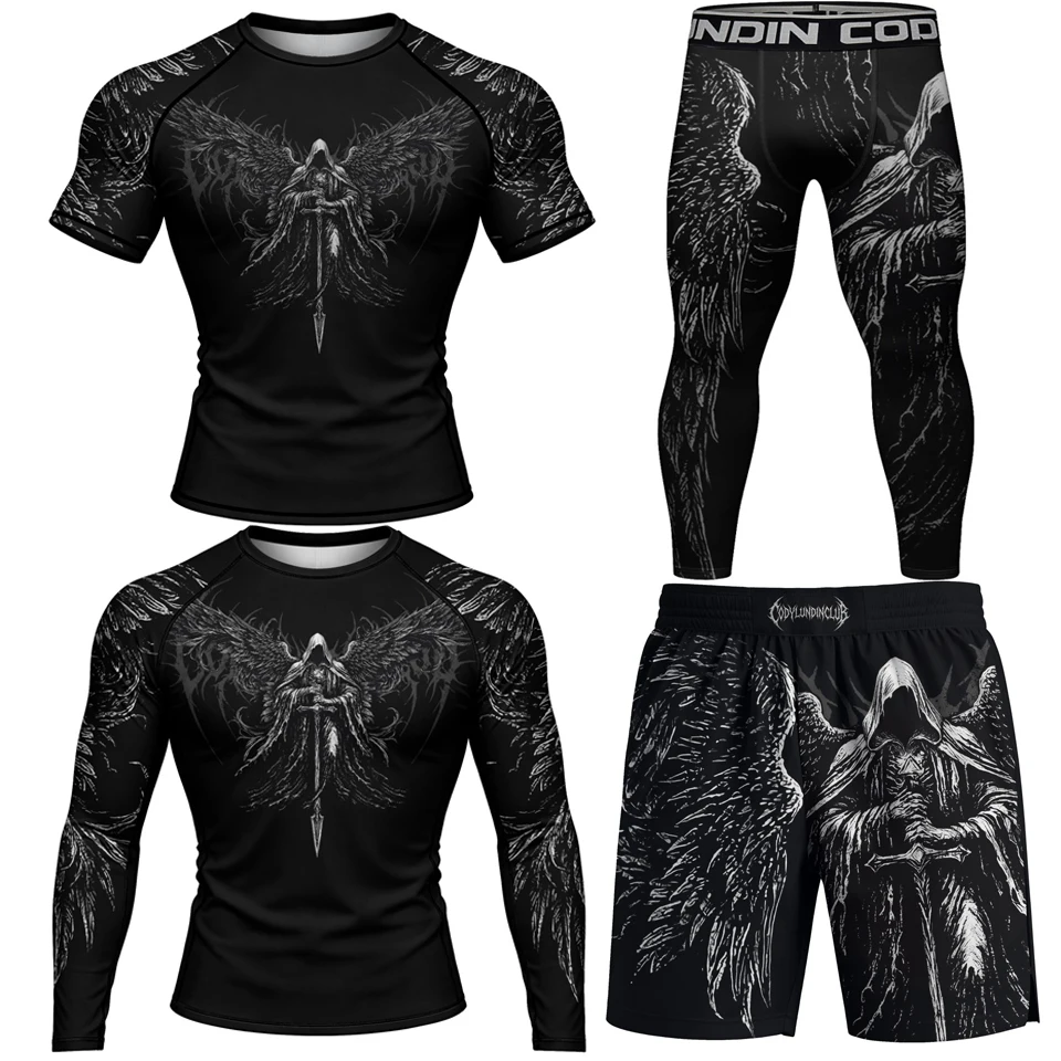 New Jiu Jitsu MMA T-Shirts+Pant Sets Cosplay BJJ Rashguard Fighting Kickoxing Clothing Boxing Jerseys Muay Thai Shorts Sportsuit