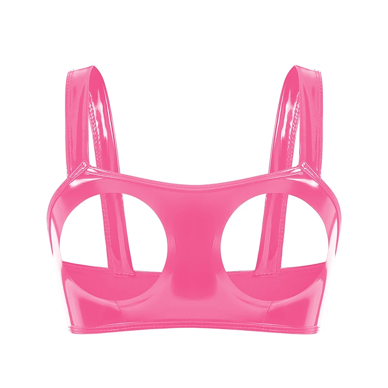 المرأة مثير الملابس الداخلية النفط لامعة بولي كلوريد الفينيل الجلود Cupless الصدرية الجسم تسخير محبوس مفتوح الثدي تانك Bralette المحاصيل الأعلى S-3XL #3