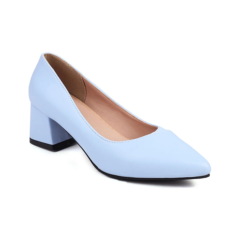 

Женские туфли-лодочки Petite Foot из искусственной кожи на высоком массивном каблуке, синие, красные, розовые, черные, белые женские туфли для вечеринок, обувь больших размеров 782-1