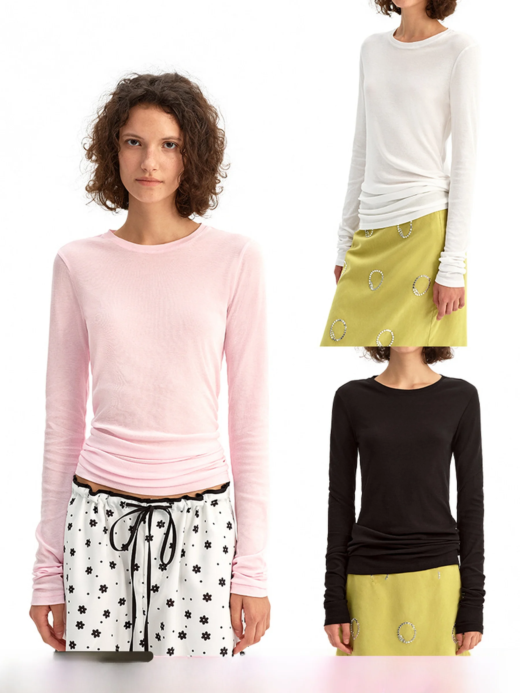 

Ультрамягкий топ из чистого хлопка Long Sve, легкая дышащая женская футболка для похудения с классической текстурой PUKI