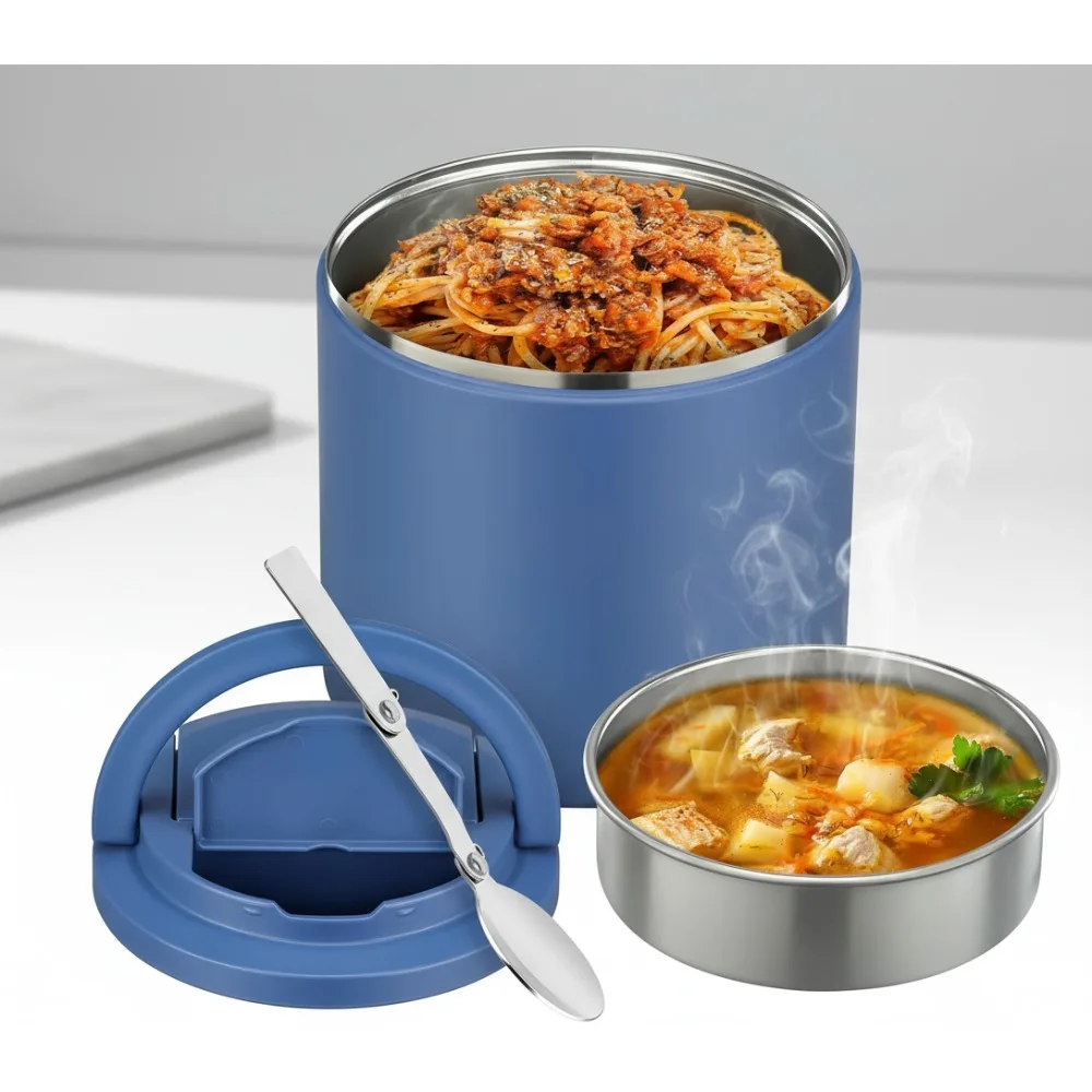 

Изолированная банка для еды, 40 унций, герметичный термос из нержавеющей стали для горячих еды, контейнер для супа с широким горлышком и ложкой