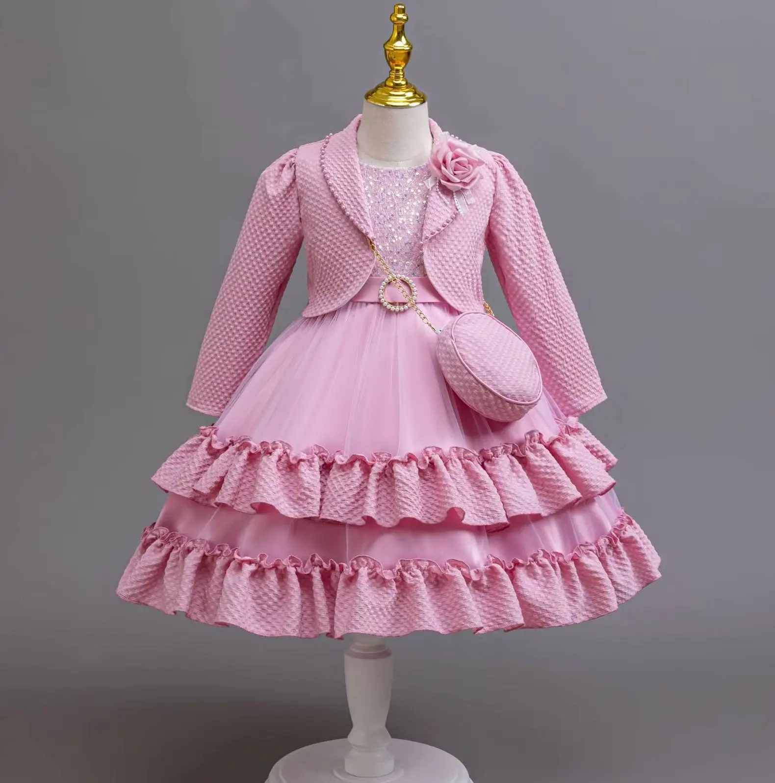 Girl Elegant Dress with Bag 3PCS Sequins Children Girls' Party Dresses Kids Girly Clothes 3-8Y