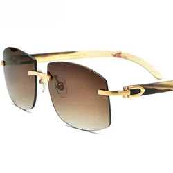 4189705 Rimless Buffalo Horn Sunglasses - Premium Nylon Lenses & UV400, Luxury Retro Vintage Unisex Eyewear for Men Women 411214