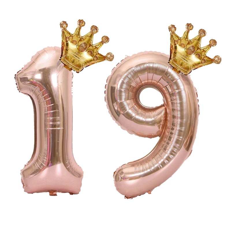 1 STÜCK 32 Zoll Roségold Krone Digitale Zahlenfolienballons Prinzessin Geburtstag Dekoration Party Hochzeit Weihnachten Zahlenballon Anniv