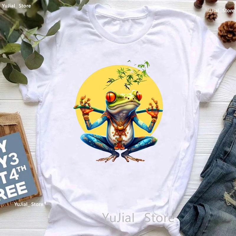 

Yoga Frog Warrior Meditation Classic Print T Shirt Girls Funny White Tshirt Women'S Clothing Harajuku Kawaii Clothes Summer Tops