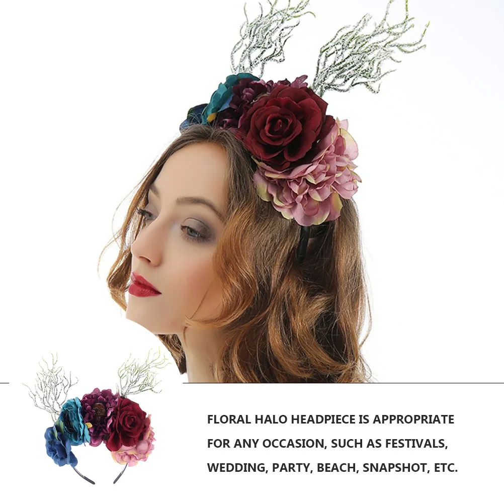 

Skull Headb Flower Hair Hoop Floral Headpiece Halloween Costume Accessory Real Texture Matching Dress Festival Wedding