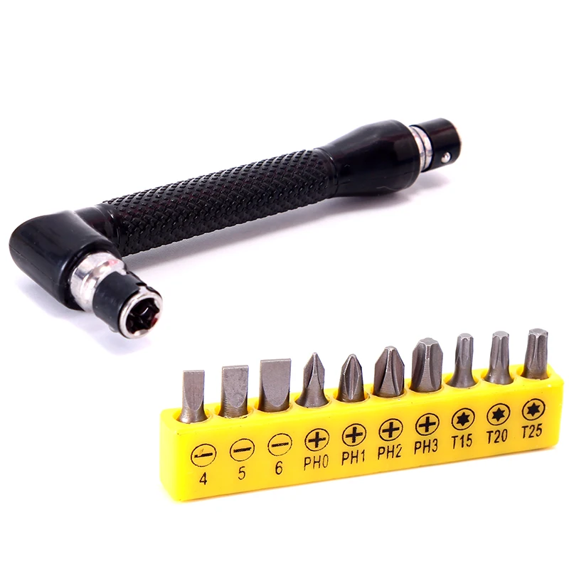 

L-Shaped Dual-Head Mini Ratchet Wrench Set with 1/4" (6.35mm) Hex Bit Holder & 12-Piece Screwdriver Bits