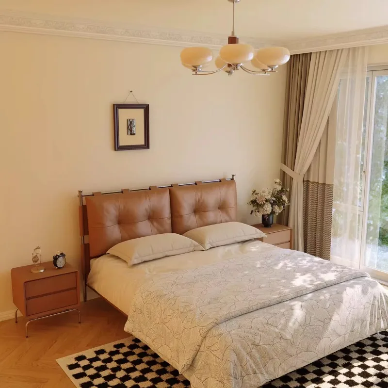 

Modern Bauhaus leather bed black leather bed master bedroom amber bed