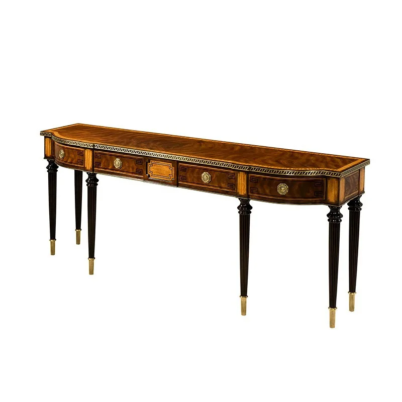 Sofa back table, European style elongated copper storage entrance cabinet, solid wood furniture, foyer cabinet