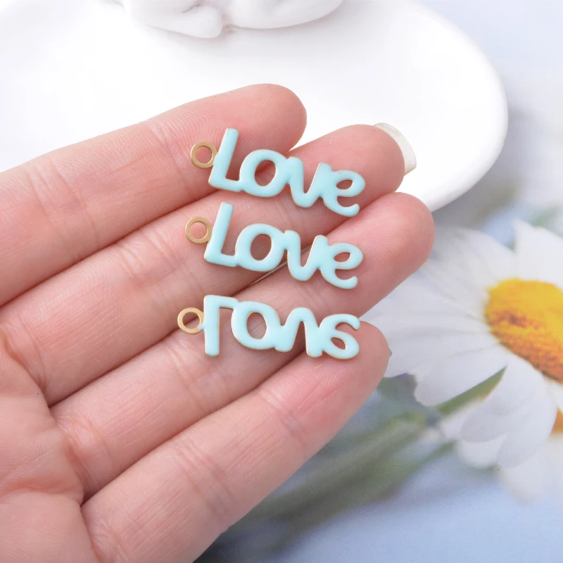 10 Stück doppelseitige Emaille-Buchstaben-Liebesanhänger aus Kupfer mit Öltropfen-Effekt, Mädchen-Alphabet-Ohranhänger, DIY-Schmuck, Halsketten-Zubehör – Detail 10