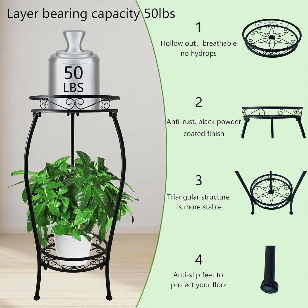 26.6 Tall 2-Tier Metal Plant Stand - Indoor/Outdoor, Heavy Duty Pot Rack for Multiple Potted Plants