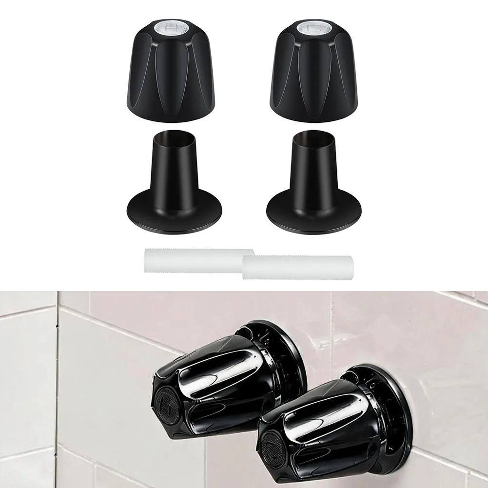 Matte Black Faucet Knob Replacement Kit for Bathtub and Shower 12 Tooth 9.5mm for stem Zinc Alloy Handwheel Easy Fit