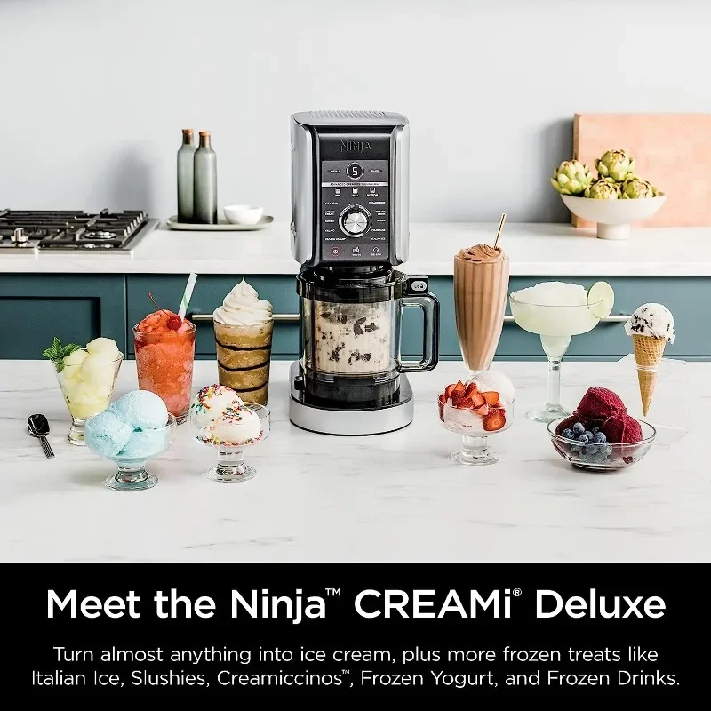 Ninja NC501 CREAMi Deluxe 11-in-1 es krim & Frozen Treat Maker untuk es krim, Sorbet, milkshake, minuman Frozen & lainnya