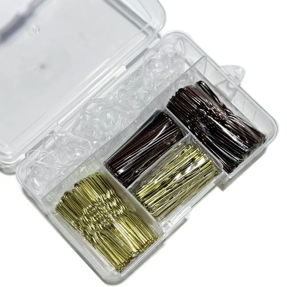 300Pcs U-Shaped ‌Women's Bobby Pins Kit Curly Wavy Solid Hairstyle Hairpins Small Rubber Band Assorted Pack Metal Hair Clips