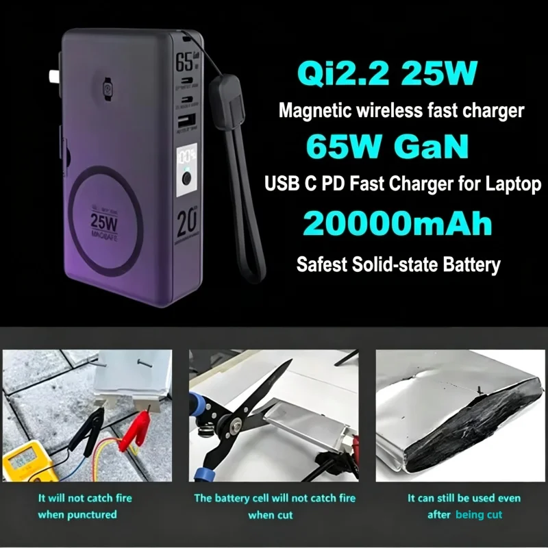 65W GaN Charger Magnetic Wireless Power Bank Qi2.2 Fast Charging for Laptop Wall Charger for iPhone 17 iWatch Portable Powerbank