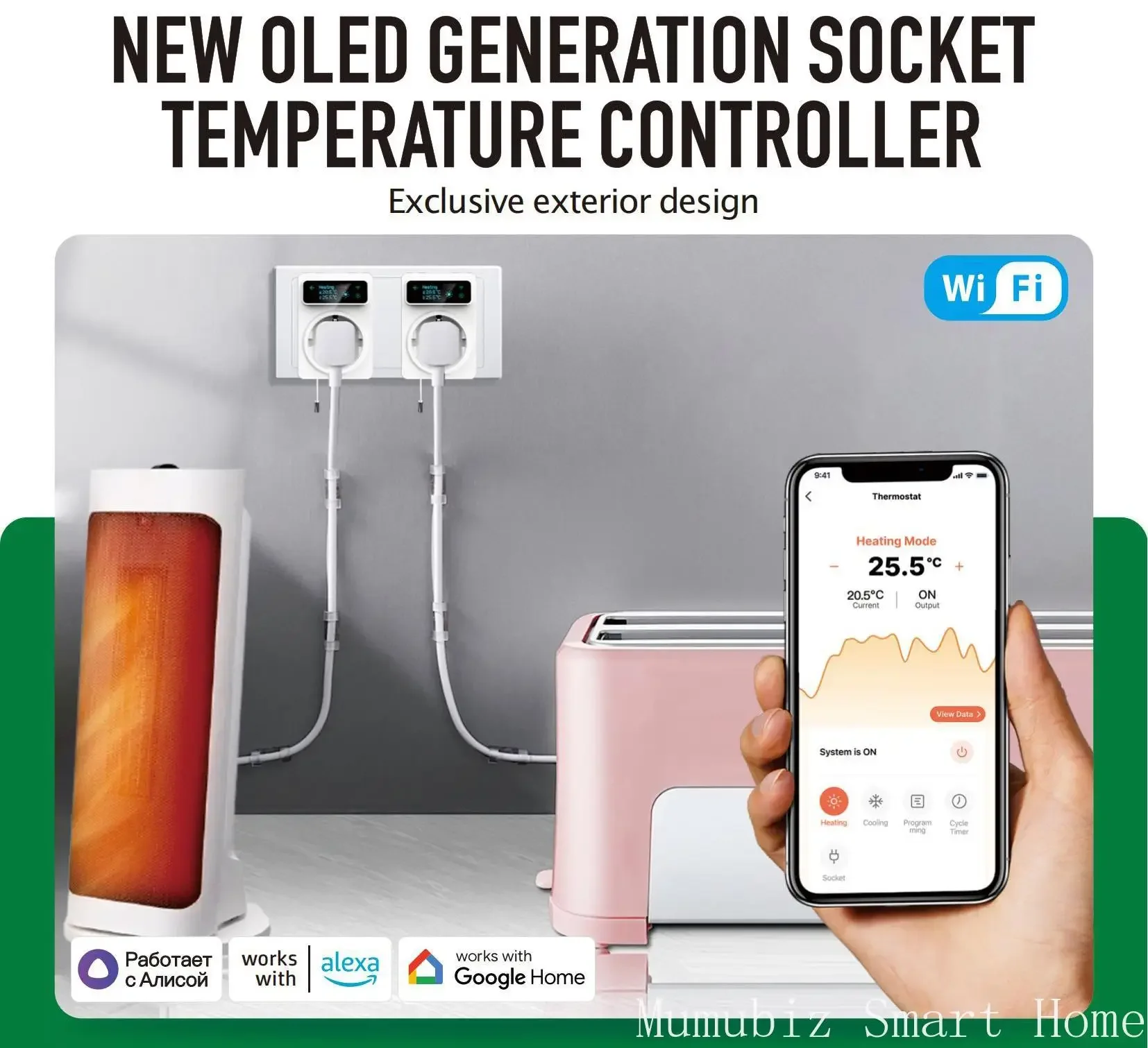 Termostato WiFi intelligente Tuya Spina UE 16A Monitoraggio della temperatura in tempo reale Programmazione automatica con display Oled Compatibile con Alexa