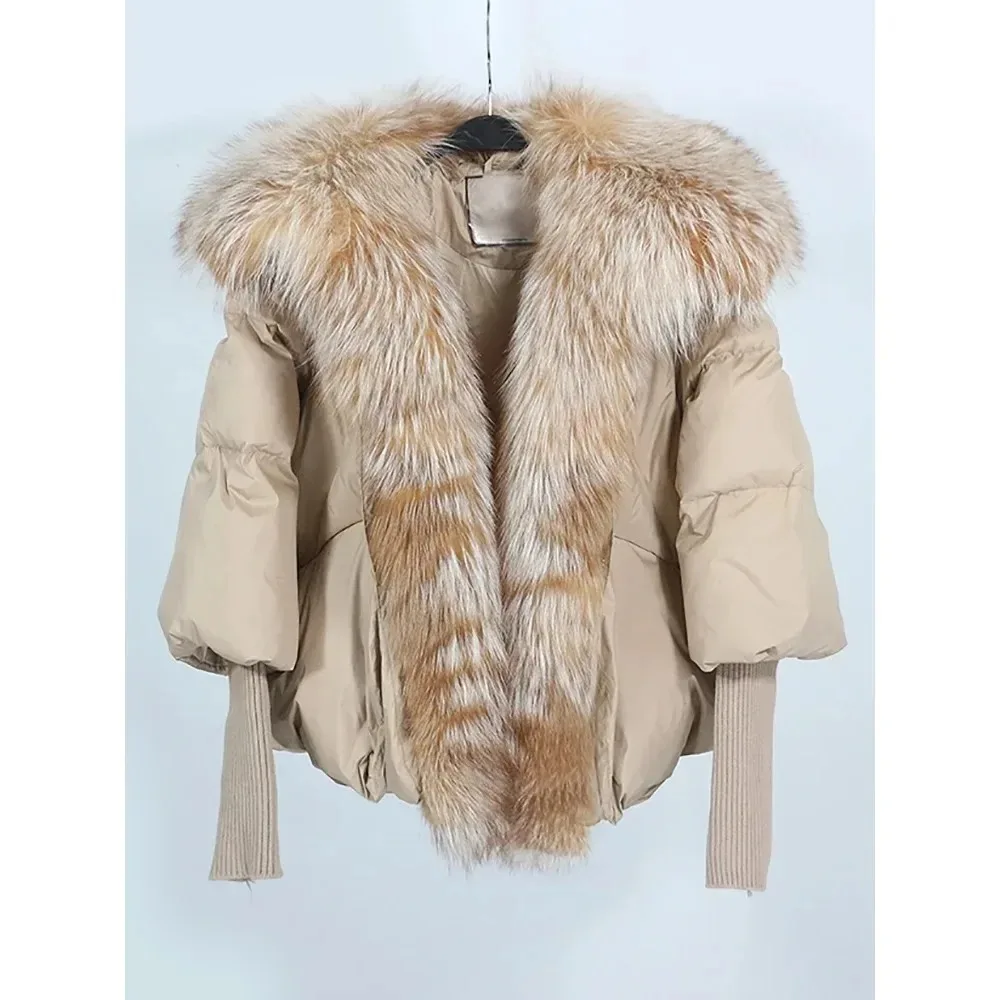 Loose Natural Real Fox Fur Collar Coat Thick New European Fashion White Duck Down Jacket Winter Women Warm Luxury Outerwear