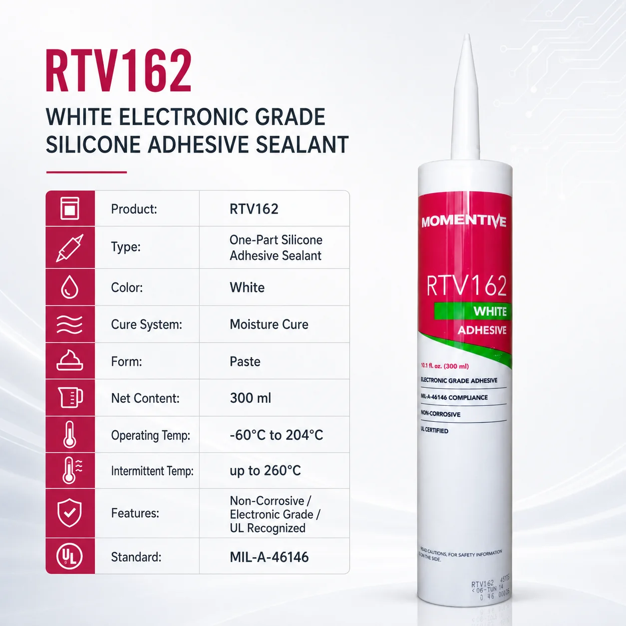 Momentive RTV162 Electronic Grade Silicone Adhesive Sealant Flame Retardant Waterproof White RTV Glue for PCB Component Bonding