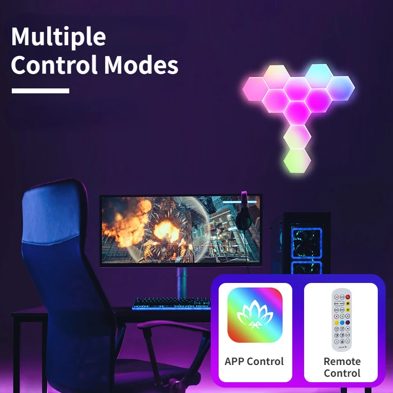 Imagem -05 - Lâmpada de Parede Hexagonal Inteligente Rgb Luz Noturna Ambiente de Mudança Colorida Controle de Aplicativos Lâmpada Quântica para Sala de Jogos e Quarto 612 Pcs