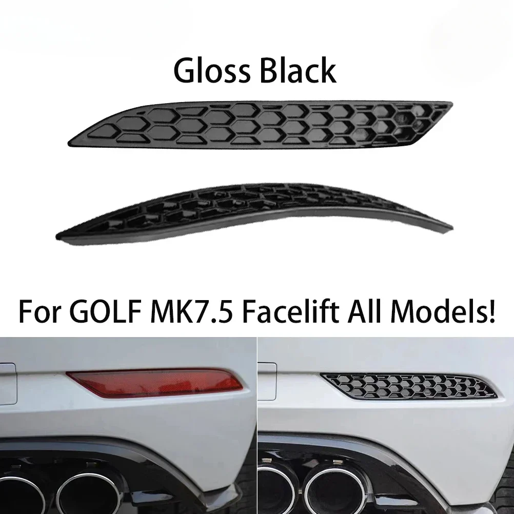 

Glossy Black Rear Bumper Reflector Honeycomb Double-Sided Tape Mounting For VW Golf 7.5 MK7.5 GTI GTD R TSI TDI R-LINE 2017-2020