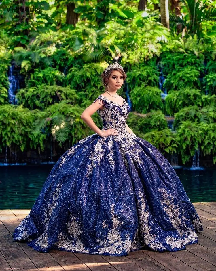 

Sequins Royal Blue Sweet 16 Ball Gown Quinceañera Dresses Appliques Beaded Off Shoulder Vestido De 15 Anos Quinceanera 2022