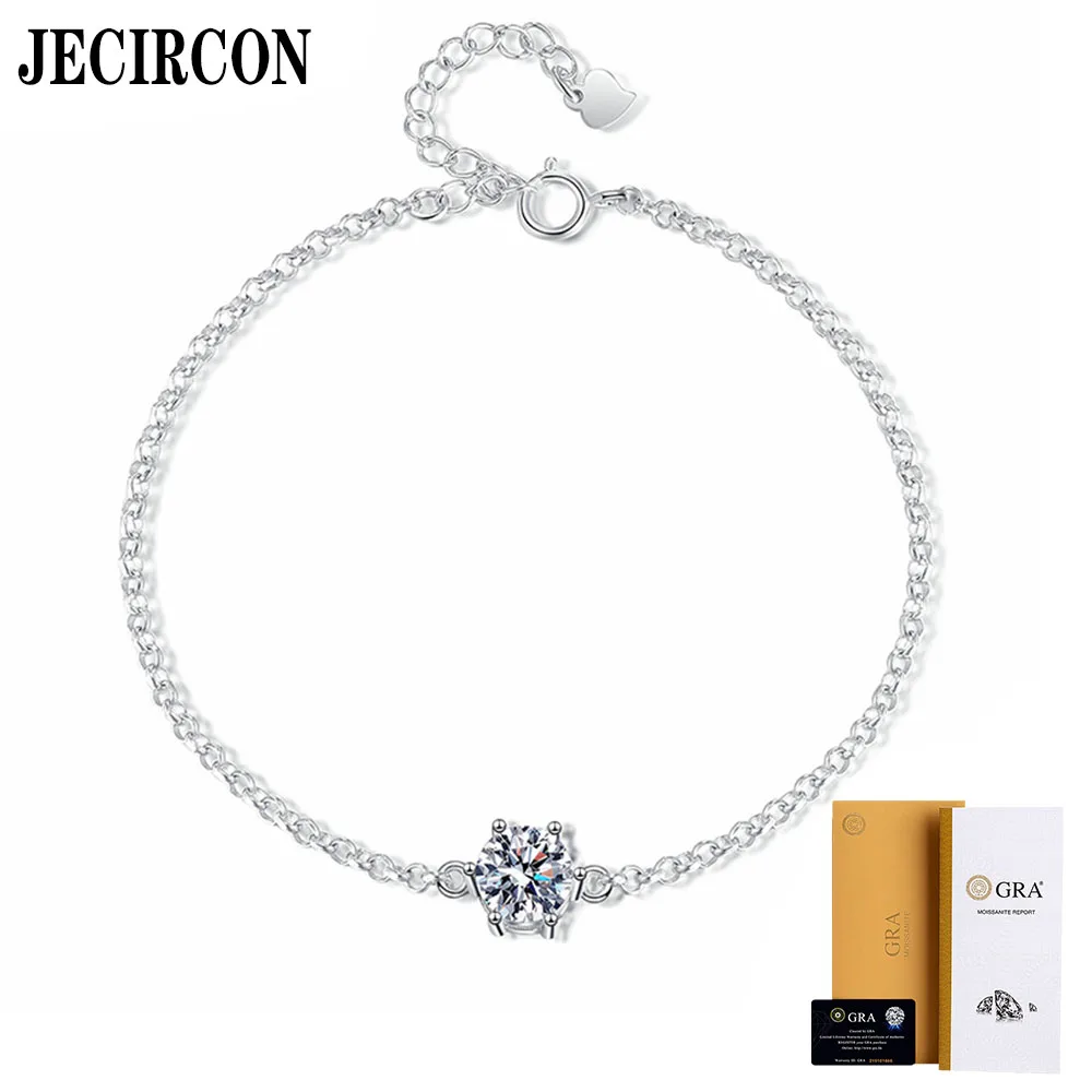 

JECIRCON 1 Carat Moissanite Diamond 6 Claws 925 Sterling Silver Bracelet for Women Ins Style Light Luxury Fashion Seiko Quality