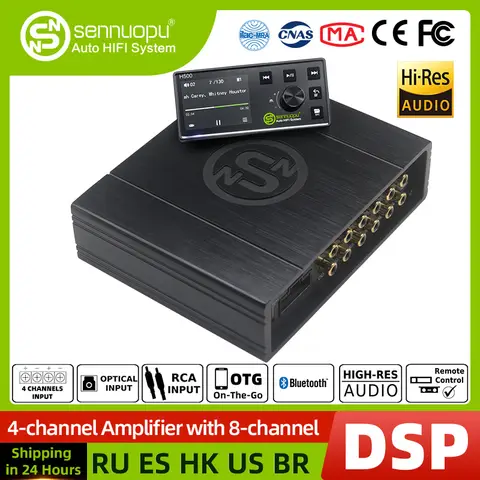 Sennuopu DS-M8 차량용 오디오 4 채널 전력 증폭기 8 채널 Dsp 프로세서 Bluetooth Amp 이퀄라이저 Amplificador Automotivio Sound