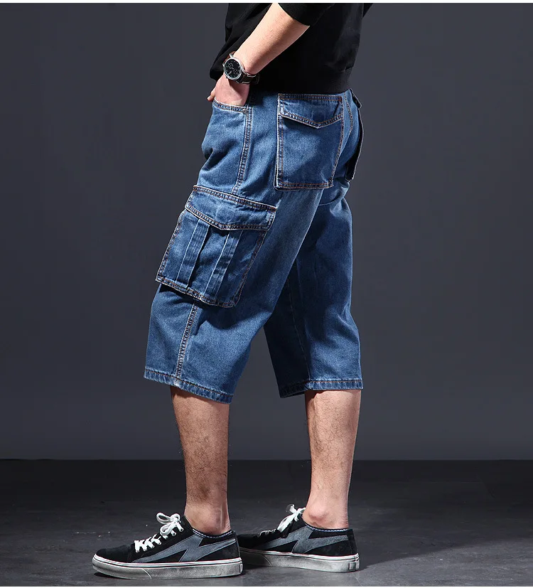 2025 summer new thin loose multi pocket workwear five quarter pants denim shorts seven quarter pants casual wide leg jeans men - Image 4
