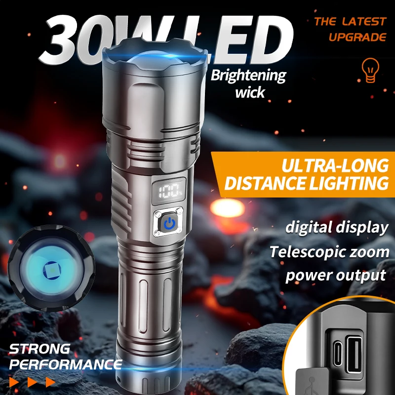 

Tactical LED Flashlight Rechargeable Waterproof Telescopic Zoom Torch Portable Outdoor Camping Lantern for Hiking Night Fishing