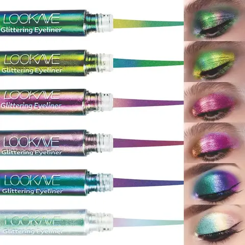 Bilashmart Shiny Chameleon Green Liquid Eyeliner Metallic Eyeshadow Multicolor Eye Liner Pearlescent Polarized Glitter Eye Pigment Makeup