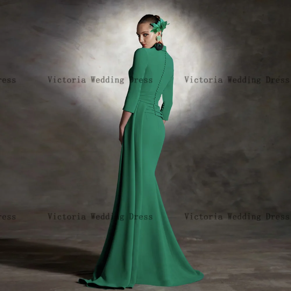 Elegante verde personalizado mãe da noiva vestidos com decote em v mangas 3/4 vestidos de festa de casamento plissado sereia 2025 فسات