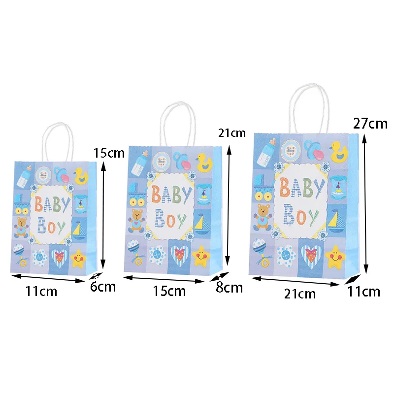 12Pcs Kraft Paper Cartoon Gift Bag With Handle Baby Carriage Portable Cute Gift Packaging Tote Bag Kid Birthday Party Decoration