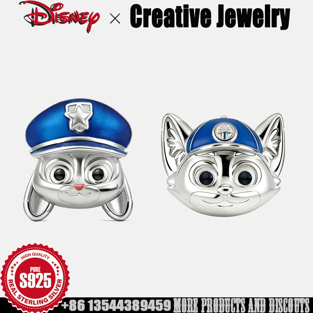 

Disney 925 Silver Charm Zootopia Nick Wilde Judy Hoops bead for snake chain Bracelet cute cartoon Charm girls Jewelry Gift
