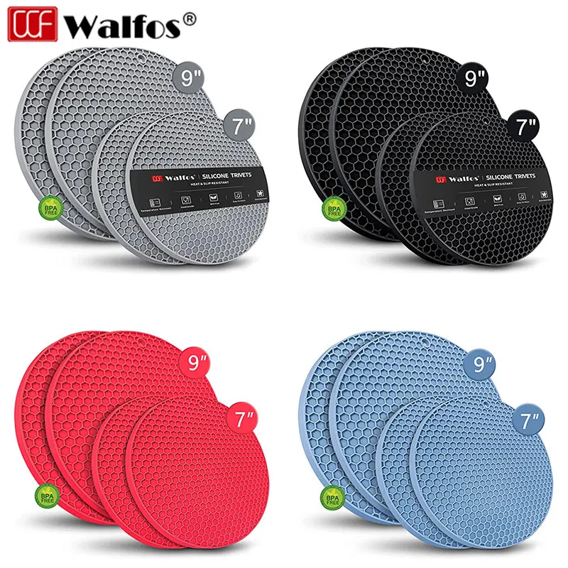 Walfos 1Pcs Heat Resistant Silicone Trivet Mats Holders Set Multipurpose Non-Slip Hot Pads Kitchen Tool Accessories