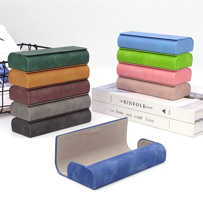 KLASSNUM Collapsible Triangle Case Portable Magnetic Flip Box Minimalist Sunglasses Holder PU Leather Textured Hard Storage Box