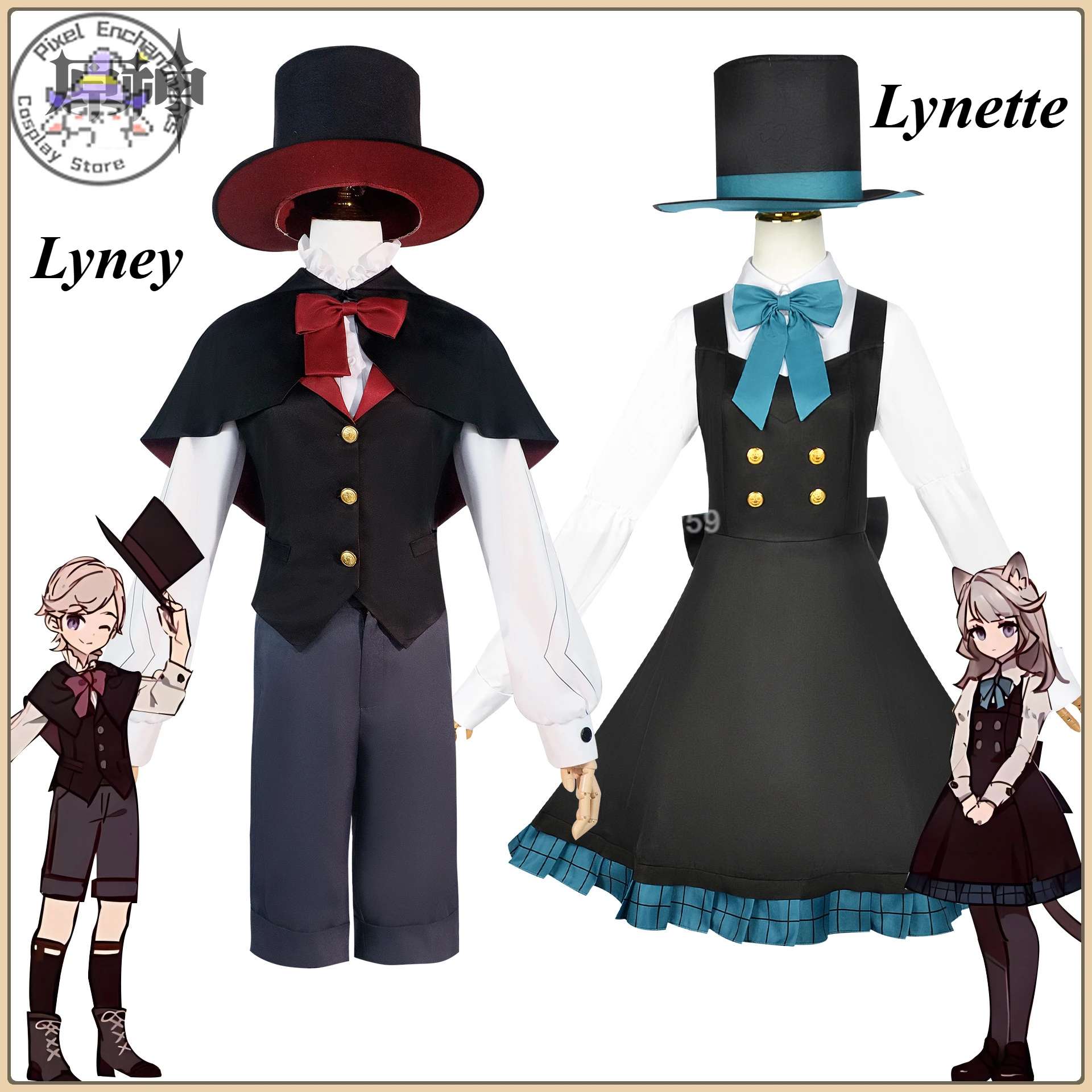 

Genshin Impact Game Young Lynette Lyney Cosplay Costumes Wig Role Play Halloween Childhood Uniform Clothes Twins Cute Outfit