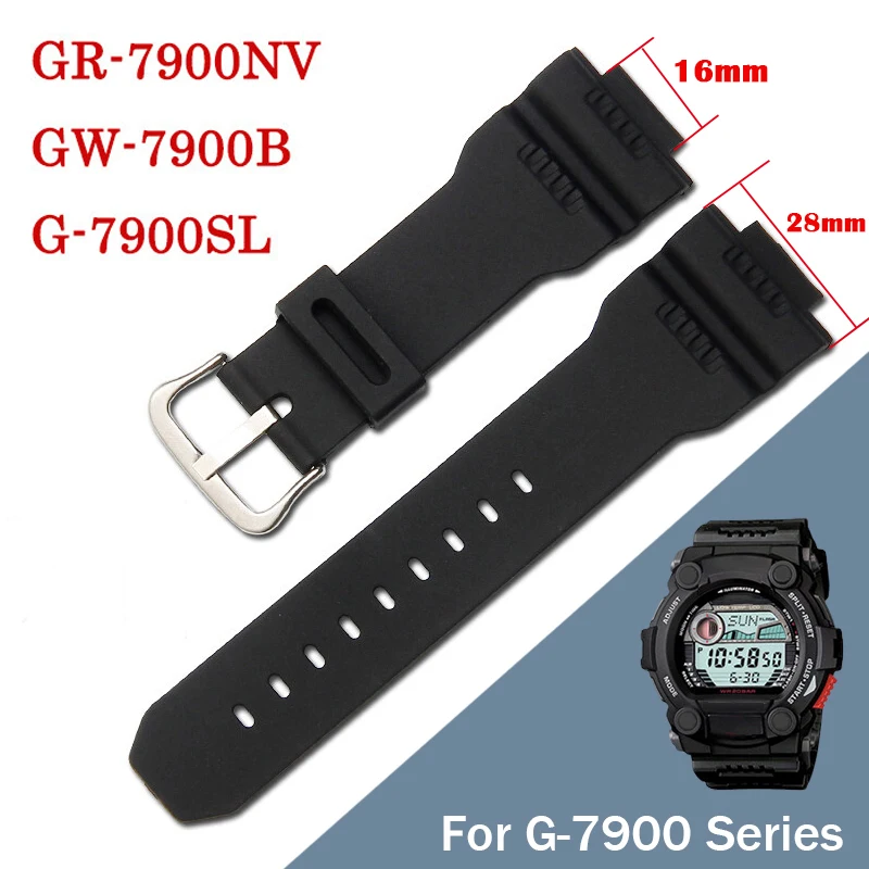 G7900 Watch Band for Casio G-7900SL GW-7900B GR-7900NV Rubber Strap Replacement Waterproof Silicone 16*28mm Bracelet