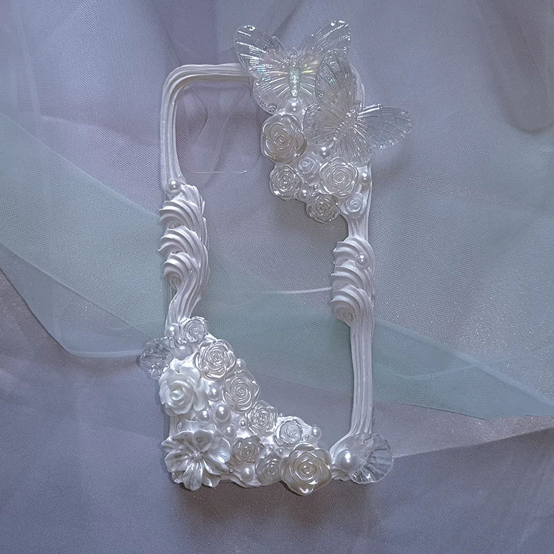 4093 INS Style Cute Simple Butterfly Elegant Cream Gel Phone Case تصميم مصنوع يدويًا متوافق مع Apple Oppo Huawei Vivo #2