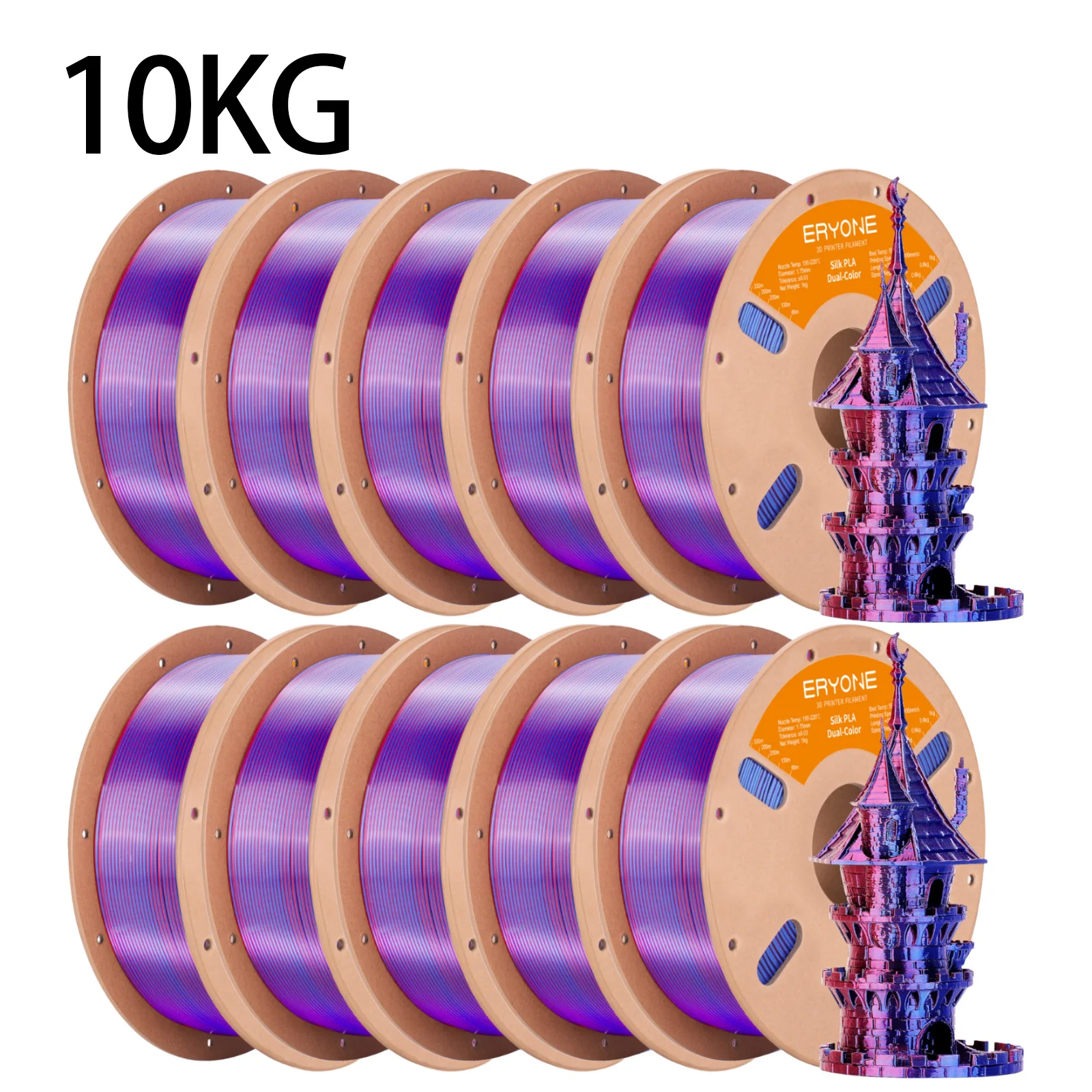 ERYONE 10KG PLA Dual Color Silk PLA Filament Compatibel met FDM 3D-printers 1KG 1,75mm ±0,03mm Perfecte spoelwikkeling 1kg spoel