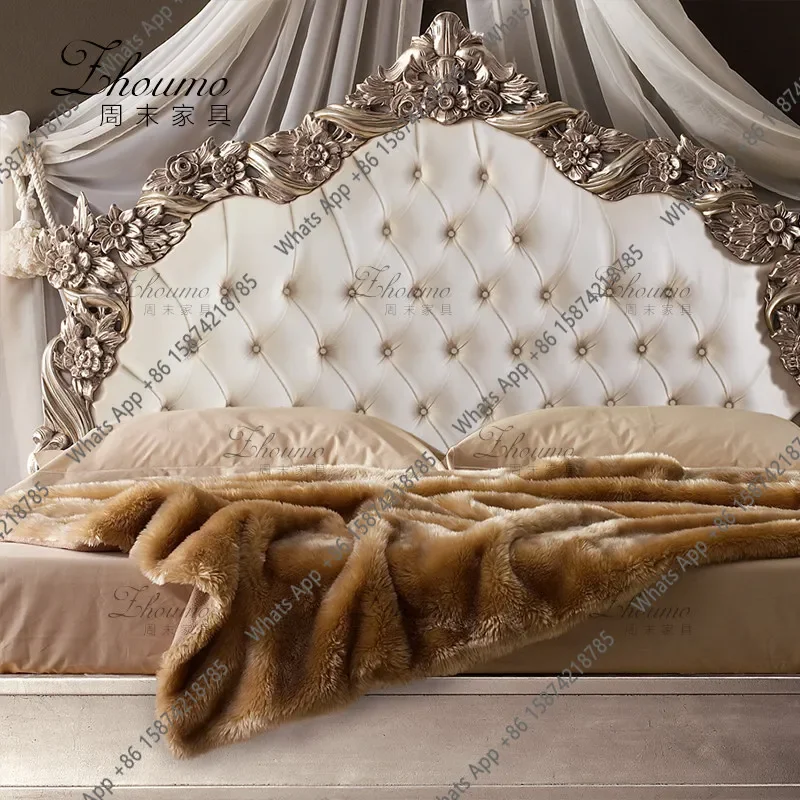 X30 Neoclassical Carved Retro Bed Hand-carved Master Bedroom Solid Wood Wedding Bed French Light Luxury Double Bed Customization