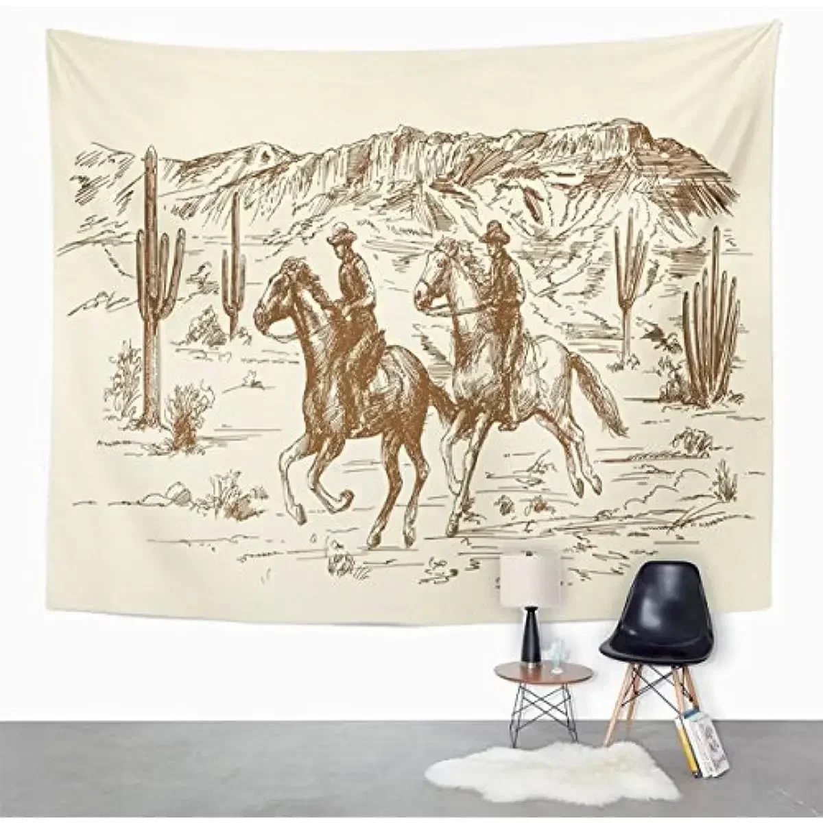 Tapestry Ranch Wild West Desert Sketch Western Landscape Home Decor Wall Hanging for Living Room Bedroom Dorm