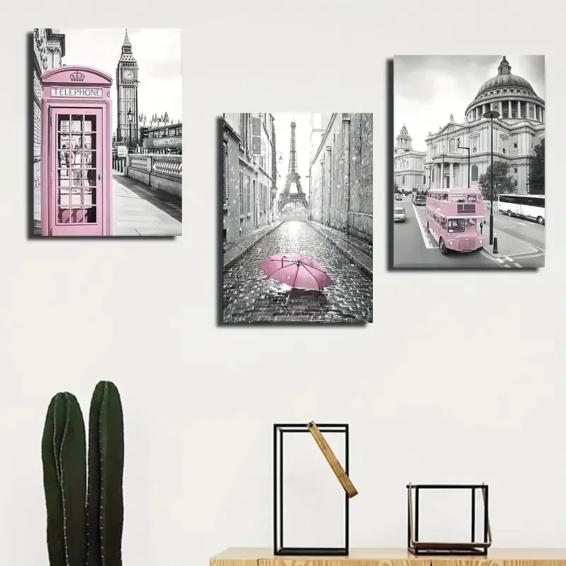3pcs Modern Art Canvas Poster Eiffel Tower Girls Bedroom Decoration Lightpink Paris Theme Wall Art Living Room Corridor Decor 5
