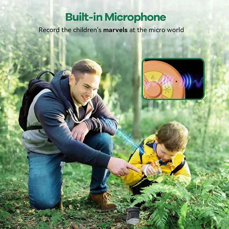 Microscopio para niños, microscopio de mano 1000X con pantalla HD para niños con luces LED ajustables para niños