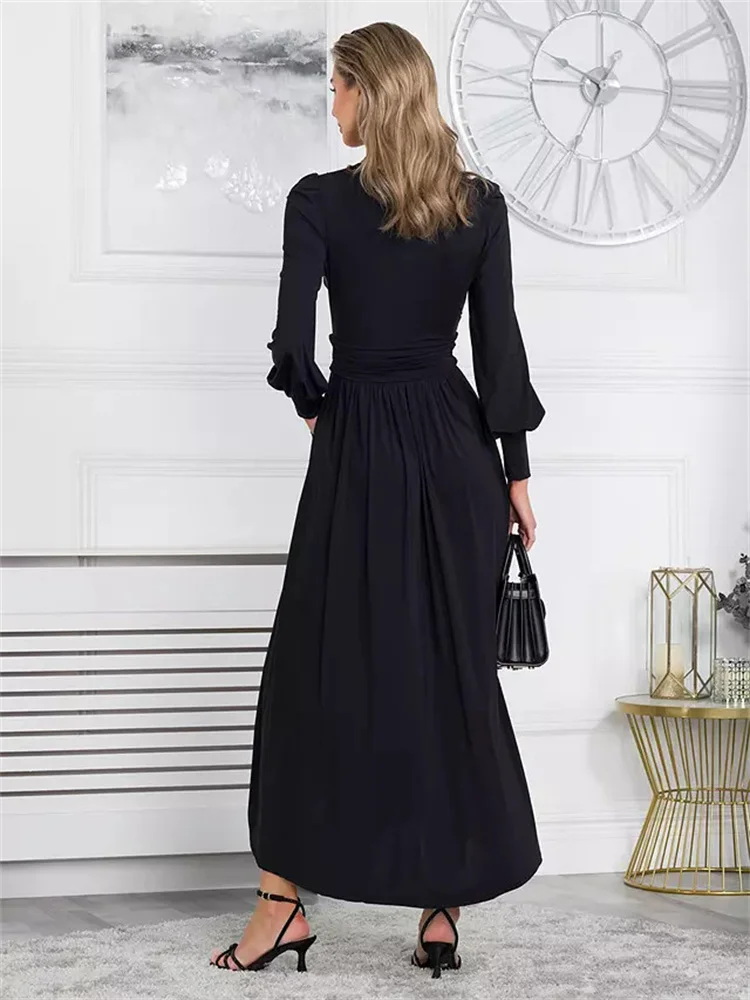 Long Evening Dresses Women Chiffon V-Neck Black Formal Dresses 2024 Full Sleeve Sexy Formal Cocktail Gown New فساتين الحفلات