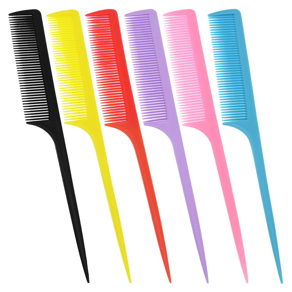 6Pcs Rat Tail Comb Picking Combs Plastic Hairdressing Comb Anti-static Hair Styling Comb for Barber Salon Home Use Brush C0028A