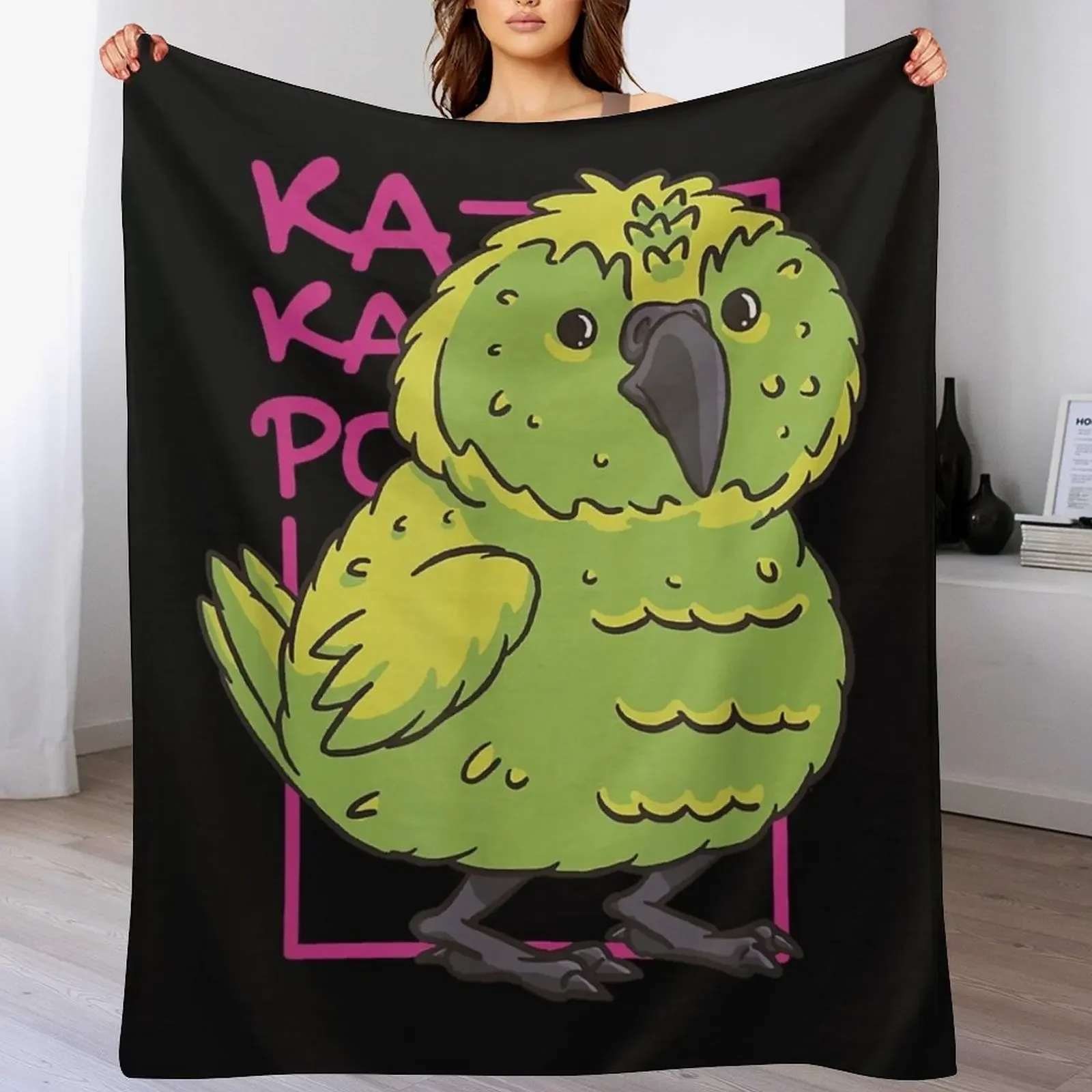 

Kakapo Green Bird Cartoon Throw Blanket manga Shaggy Soft Big Designers Blankets