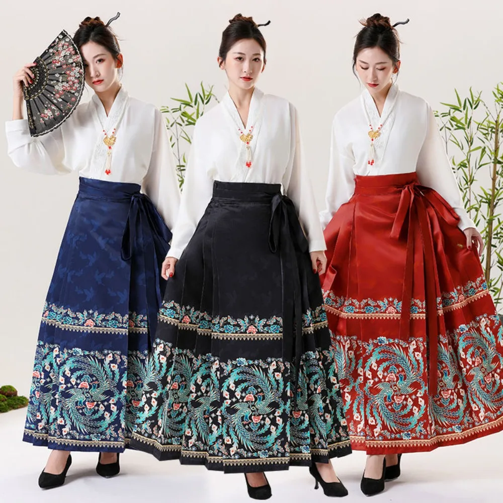 مجموعة تنورة وجه الحصان من Hanfu - تنورة Ma Mian على الطراز الصيني الجديد، أزياء تقليدية للنساء، ملابس تنحيف مناسبة للارتداء اليومي