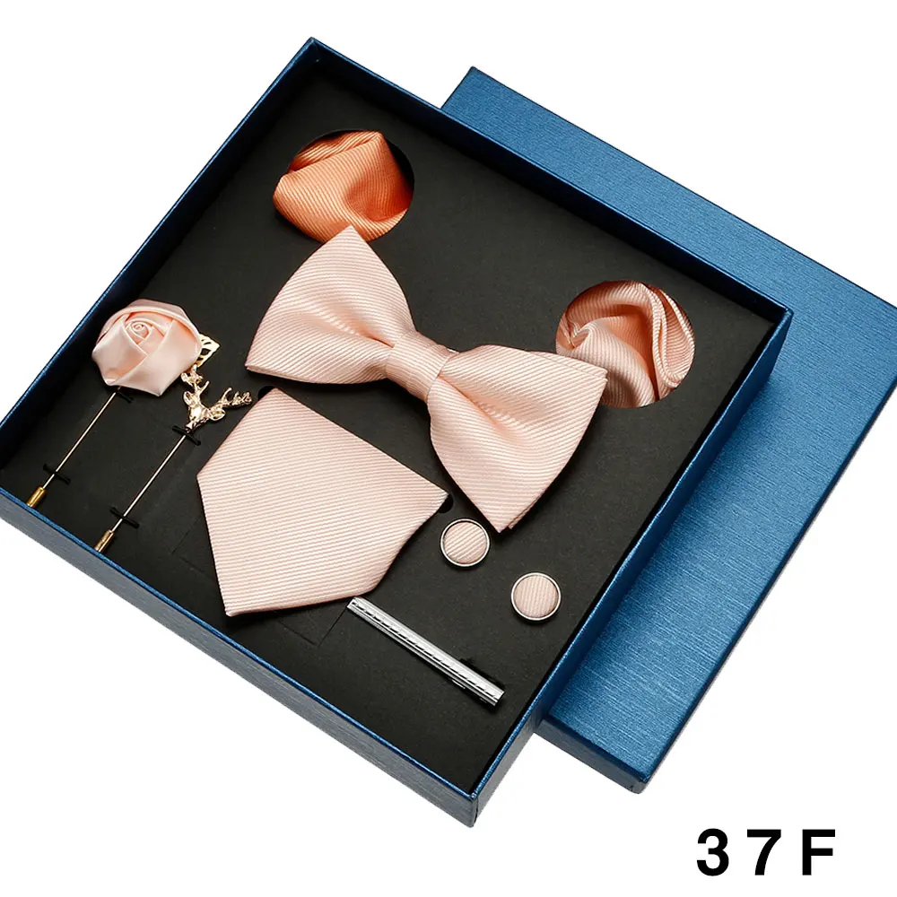 8-teiliges Luxus-Herren-Krawatten-Set in Geschenkbox, Krawatte mit festlicher Hochzeit, Fliege, Einstecktücher, Manschettenknöpfe, Clip-Broschen, Anzug – Detail 12