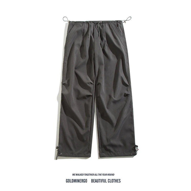 

High Street Hiphop Workwear Trousers Men's Women's Spring Autumn Trendy Pleated Parachute Loose Straight Leg Drapey Wide Leg ...